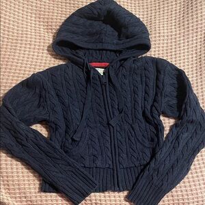 Navy Blue American Eagle Cable Knit Hoodie